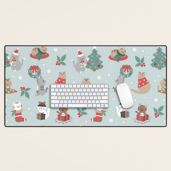 Christmas Festive Cute Holiday Kittens Desk Mat Gallery Image 1