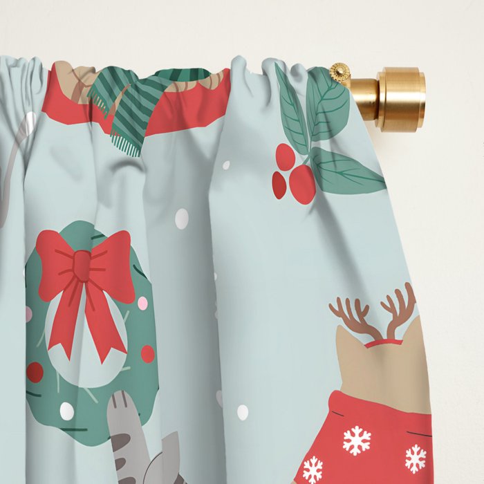 Christmas Festive Cute Holiday Kittens Window Curtain Gallery Image 2