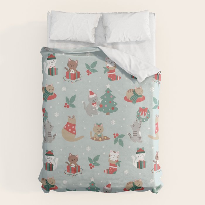 Christmas Festive Cute Holiday Kittens Duvet Cover Gallery Image 1