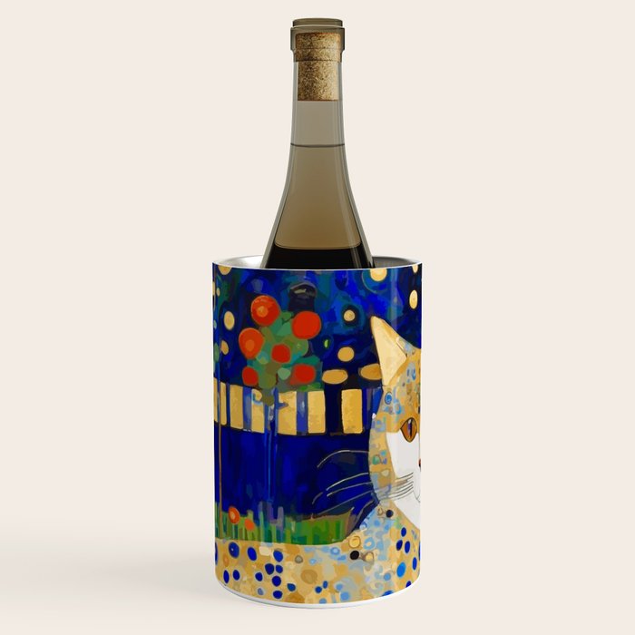 Klimt Tabby Cat in Midnight Garden Wine Chiller Gallery Image 1