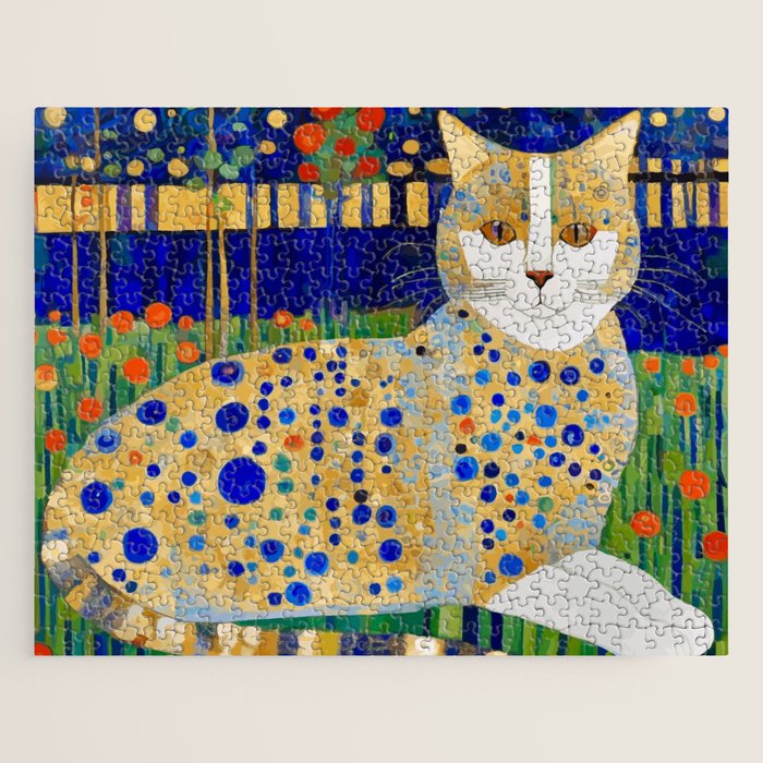 Klimt Tabby Cat in Midnight Garden Jigsaw Puzzle Gallery Image 1