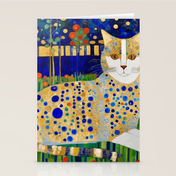 Klimt Tabby Cat in Midnight Garden Stationery Card Gallery Image 1