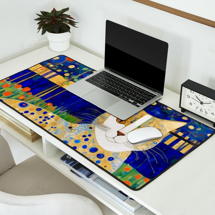 Klimt Tabby Cat in Midnight Garden Desk Mat Gallery Image 2