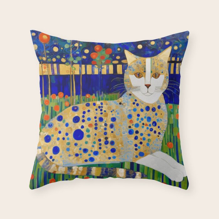 Klimt Tabby Cat in Midnight Garden Throw Pillow Gallery Image 6