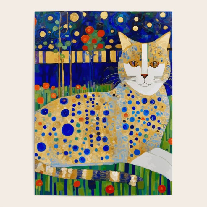 Klimt Tabby Cat in Midnight Garden Poster Gallery Image 4