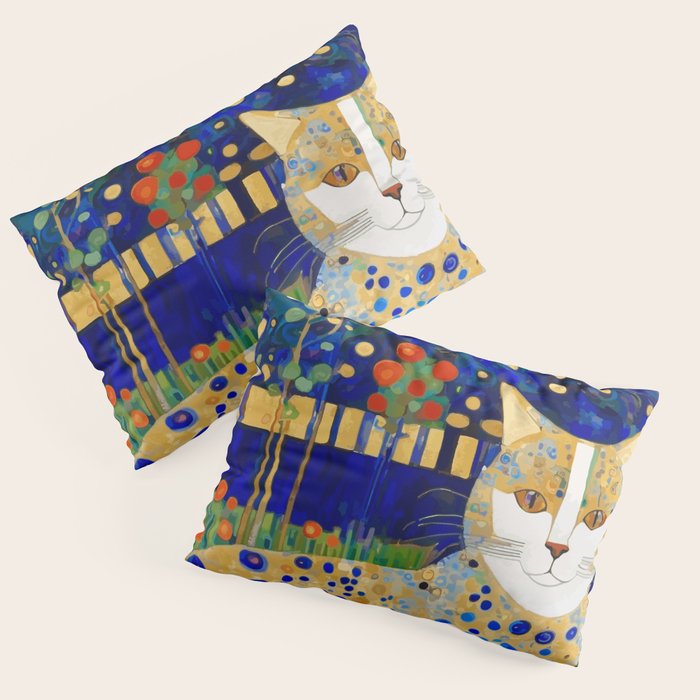Klimt Tabby Cat in Midnight Garden Pillow Sham Gallery Image 1