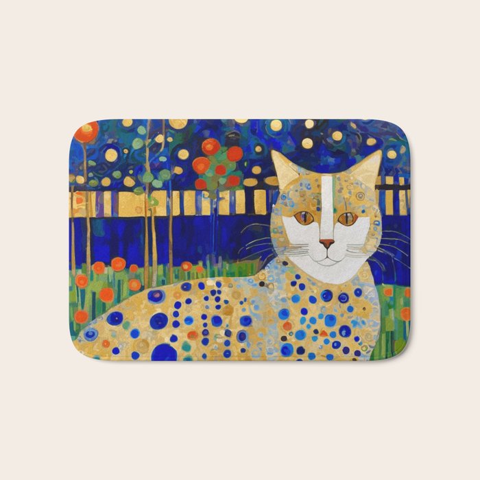 Klimt Tabby Cat in Midnight Garden Bath Mat Gallery Image 1