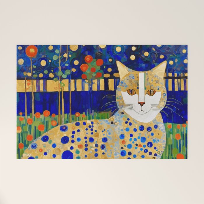 Klimt Tabby Cat in Midnight Garden Welcome Mat Gallery Image 1