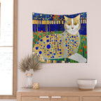 Klimt Tabby Cat in Midnight Garden Wall Tapestry Gallery Image 2