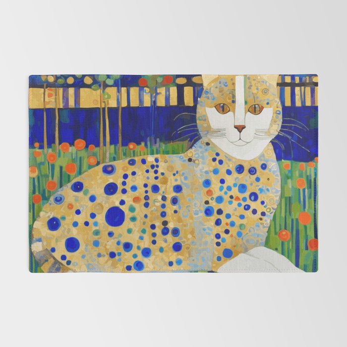 Klimt Tabby Cat in Midnight Garden Rug Gallery Image 2