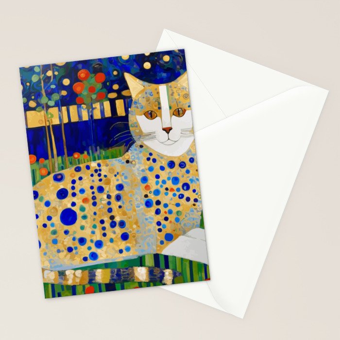 Klimt Tabby Cat in Midnight Garden Stationery Card Gallery Image 2
