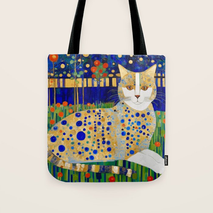 Klimt Tabby Cat in Midnight Garden Tote Bag Gallery Image 1