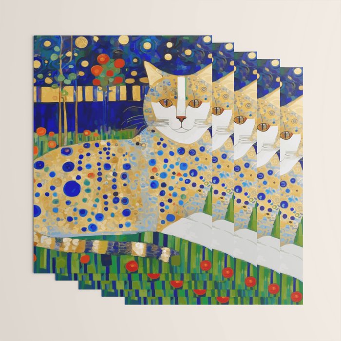 Klimt Tabby Cat in Midnight Garden Wrapping Paper Gallery Image 3