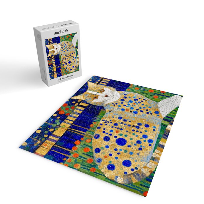 Klimt Tabby Cat in Midnight Garden Jigsaw Puzzle Gallery Image 2