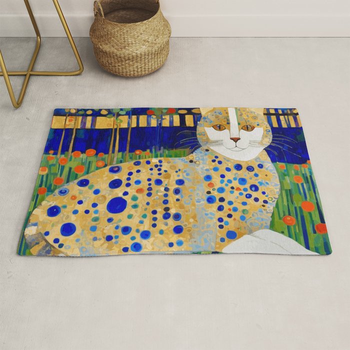 Klimt Tabby Cat in Midnight Garden Rug Gallery Image 1