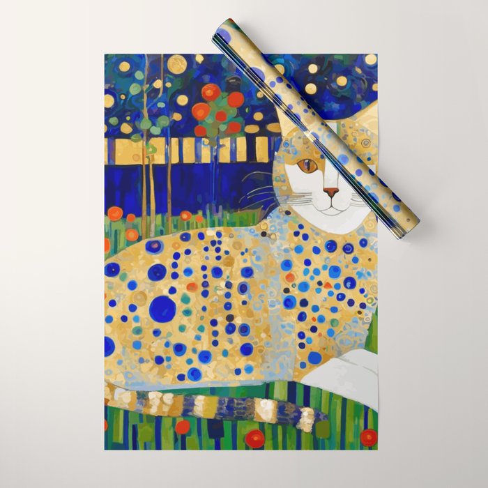 Klimt Tabby Cat in Midnight Garden Wrapping Paper Gallery Image 1