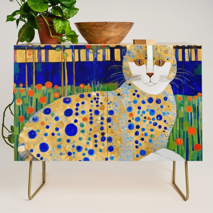 Klimt Tabby Cat in Midnight Garden Credenza Gallery Image 1