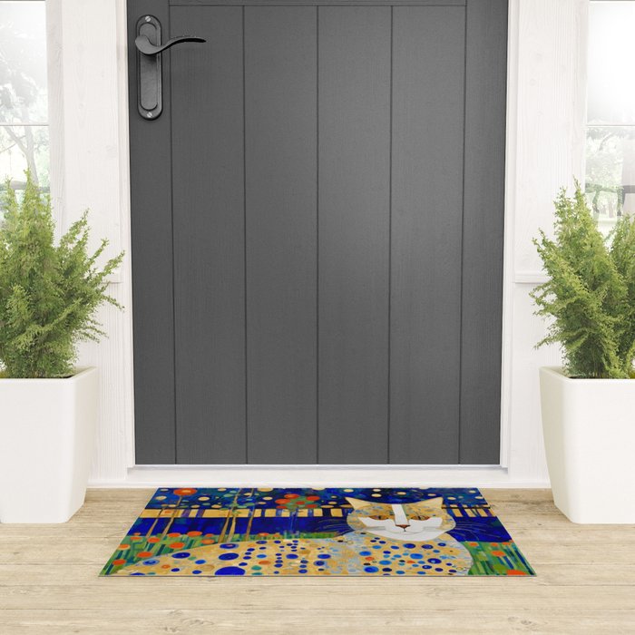 Klimt Tabby Cat in Midnight Garden Welcome Mat Gallery Image 3