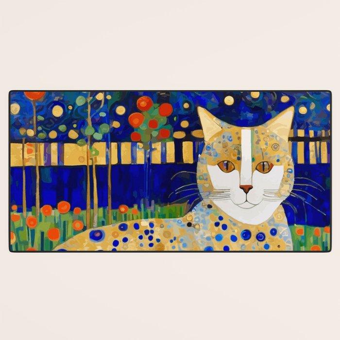 Klimt Tabby Cat in Midnight Garden Desk Mat Gallery Image 3