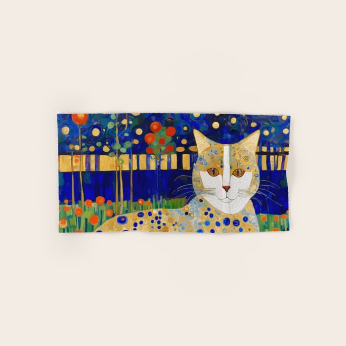 Klimt Tabby Cat in Midnight Garden Bath Towel Gallery Image 1