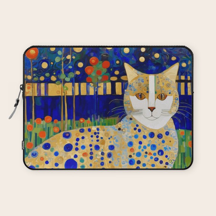 Klimt Tabby Cat in Midnight Garden Laptop Sleeve Gallery Image 1