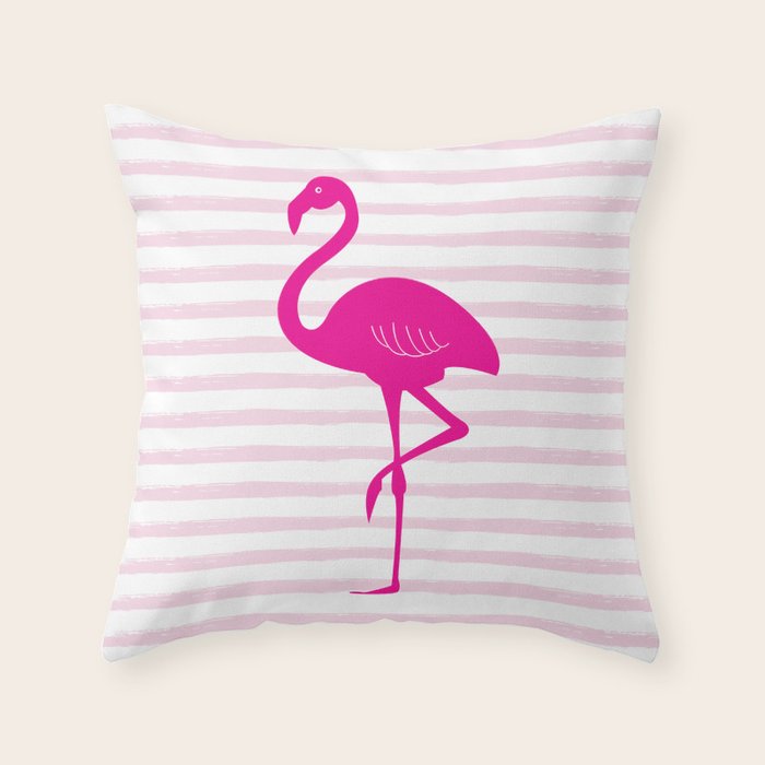 Flamingo & Stripes - Blush Hot Pink Throw Pillow Gallery Image 6