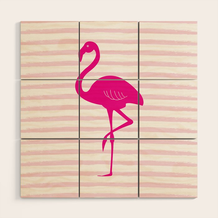 Flamingo & Stripes - Blush Hot Pink Wood Wall Art Gallery Image 1