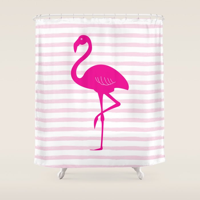 Flamingo & Stripes - Blush Hot Pink Shower Curtain Gallery Image 1