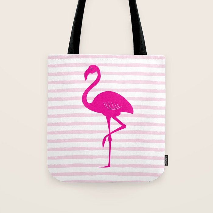 Flamingo & Stripes - Blush Hot Pink Tote Bag Gallery Image 1