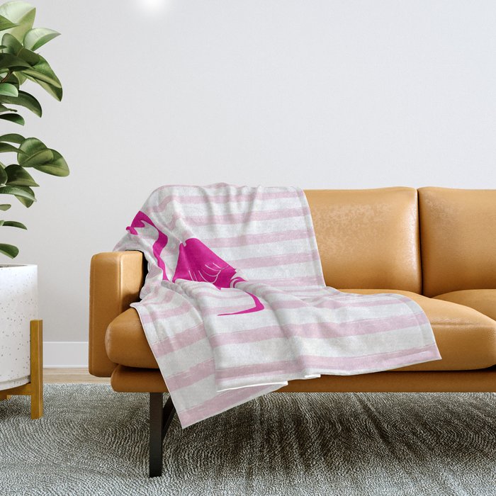 Flamingo & Stripes - Blush Hot Pink Throw Blanket Gallery Image 1