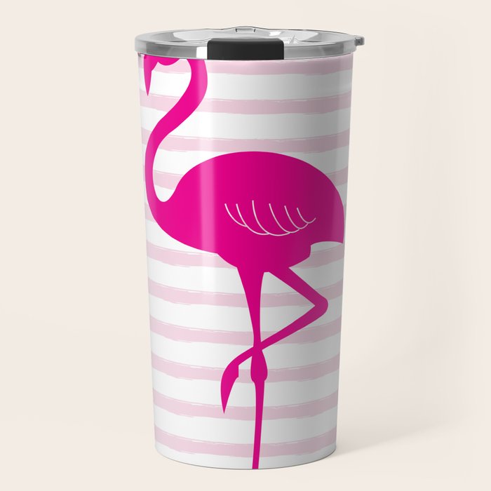 Flamingo & Stripes - Blush Hot Pink Travel Mug Gallery Image 1