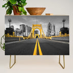 Pittsburgh Pennsylvania Steel City Skyline Bridge Black And White Photography Print Credenza Gallery Image 1