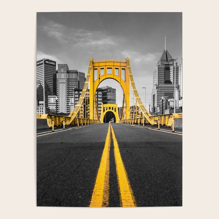 Pittsburgh Pennsylvania Steel City Skyline Bridge Black And White Photography Print Poster Gallery Image 4