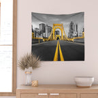 Pittsburgh Pennsylvania Steel City Skyline Bridge Black And White Photography Print Wall Tapestry Gallery Image 2