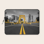 Pittsburgh Pennsylvania Steel City Skyline Bridge Black And White Photography Print Laptop Sleeve Gallery Image 1