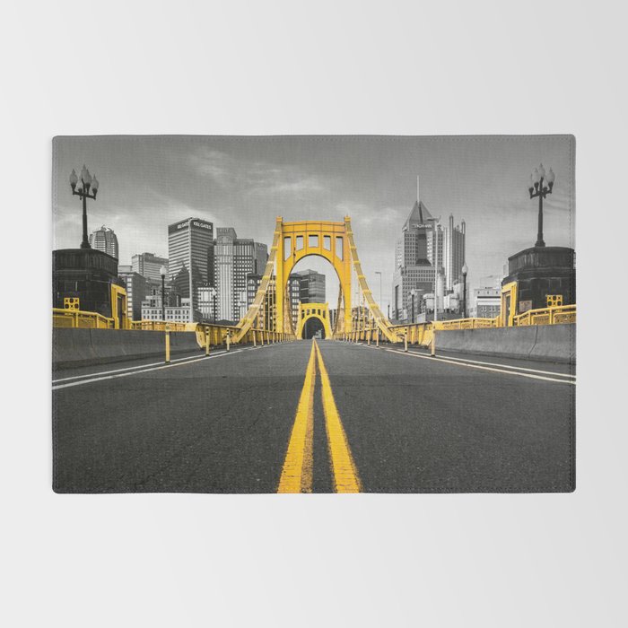 Pittsburgh Pennsylvania Steel City Skyline Bridge Black And White Photography Print Rug Gallery Image 2