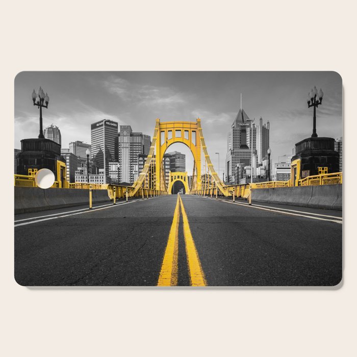 Pittsburgh Pennsylvania Steel City Skyline Bridge Black And White Photography Print Cutting Board Gallery Image 1