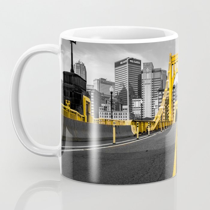 Pittsburgh Pennsylvania Steel City Skyline Bridge Black And White Photography Print Coffee Mug Gallery Image 3