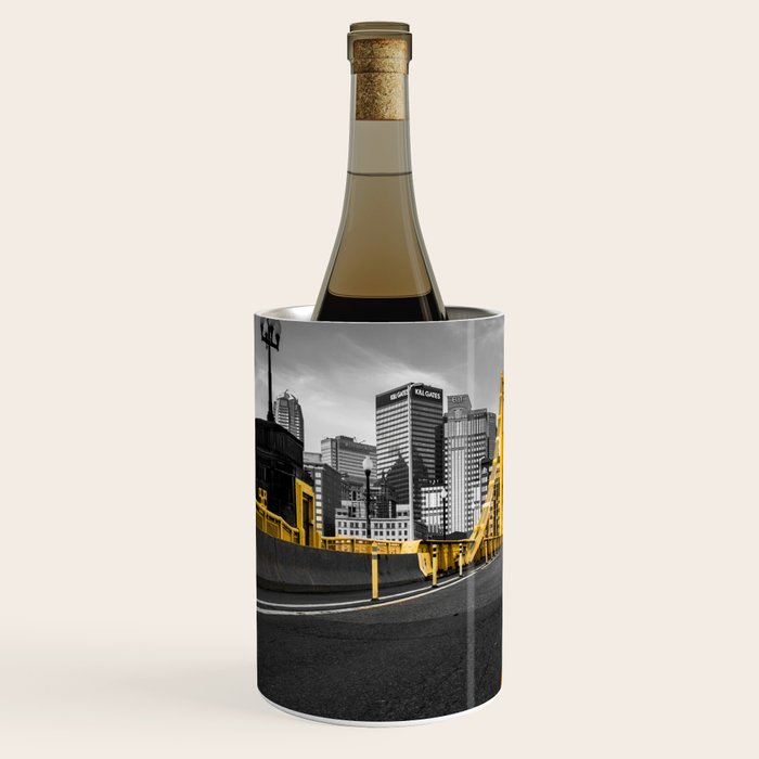 Pittsburgh Pennsylvania Steel City Skyline Bridge Black And White Photography Print Wine Chiller Gallery Image 2