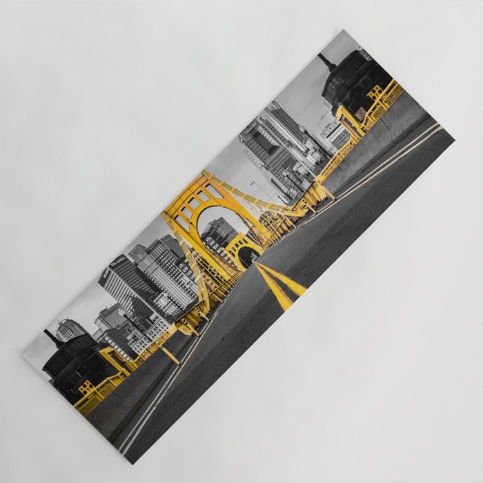 Pittsburgh Pennsylvania Steel City Skyline Bridge Black And White Photography Print Yoga Mat Gallery Image 1