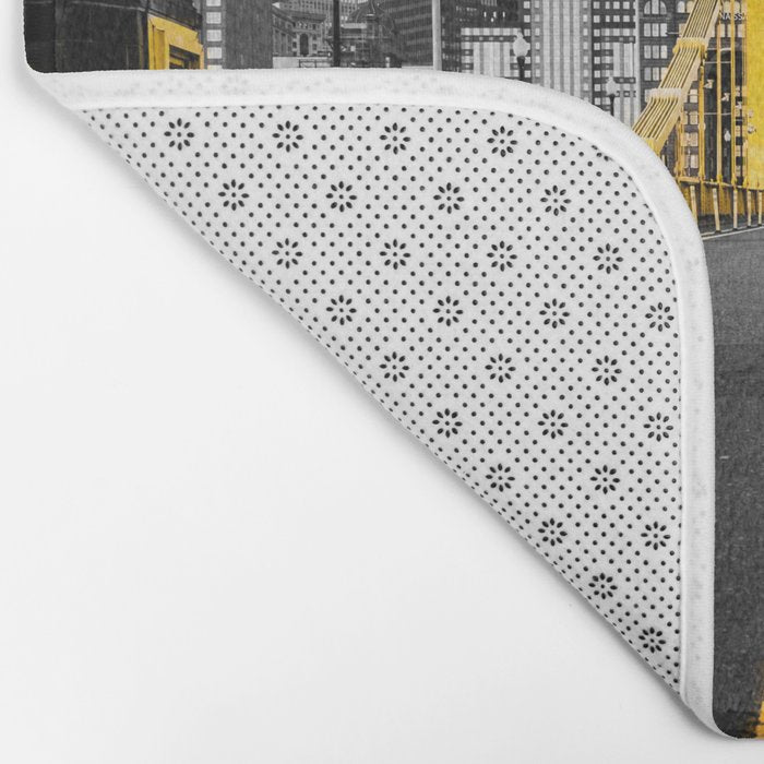Pittsburgh Pennsylvania Steel City Skyline Bridge Black And White Photography Print Bath Mat Gallery Image 2