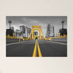 Pittsburgh Pennsylvania Steel City Skyline Bridge Black And White Photography Print Welcome Mat Gallery Image 1