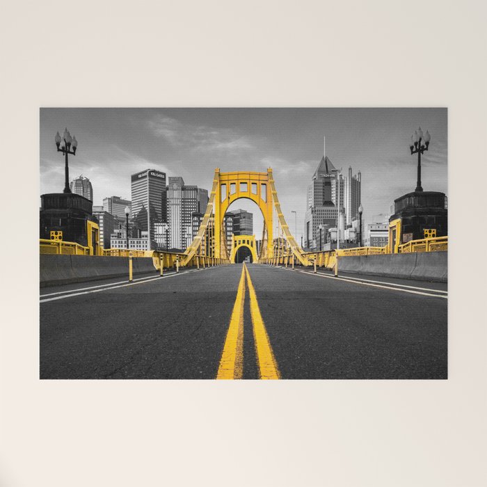 Pittsburgh Pennsylvania Steel City Skyline Bridge Black And White Photography Print Welcome Mat Gallery Image 1