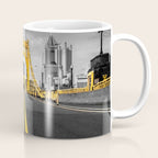 Pittsburgh Pennsylvania Steel City Skyline Bridge Black And White Photography Print Coffee Mug Gallery Image 1