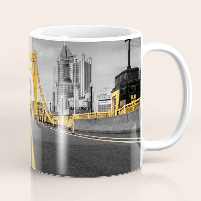 Pittsburgh Pennsylvania Steel City Skyline Bridge Black And White Photography Print Coffee Mug Gallery Image 1
