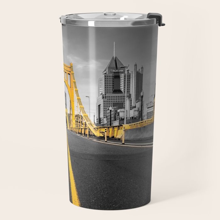 Pittsburgh Pennsylvania Steel City Skyline Bridge Black And White Photography Print Travel Mug Gallery Image 2
