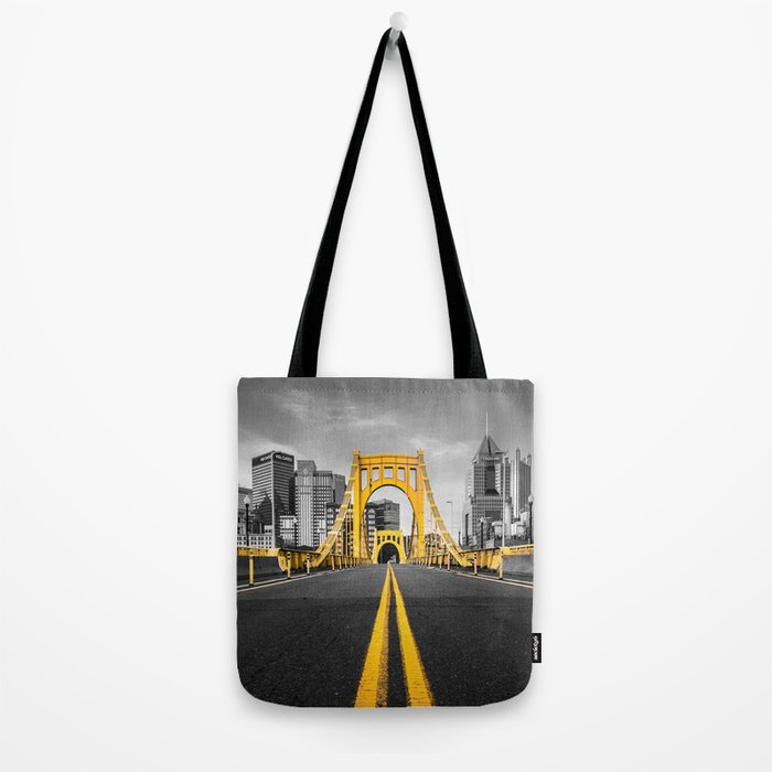 Pittsburgh Pennsylvania Steel City Skyline Bridge Black And White Photography Print Tote Bag Gallery Image 2