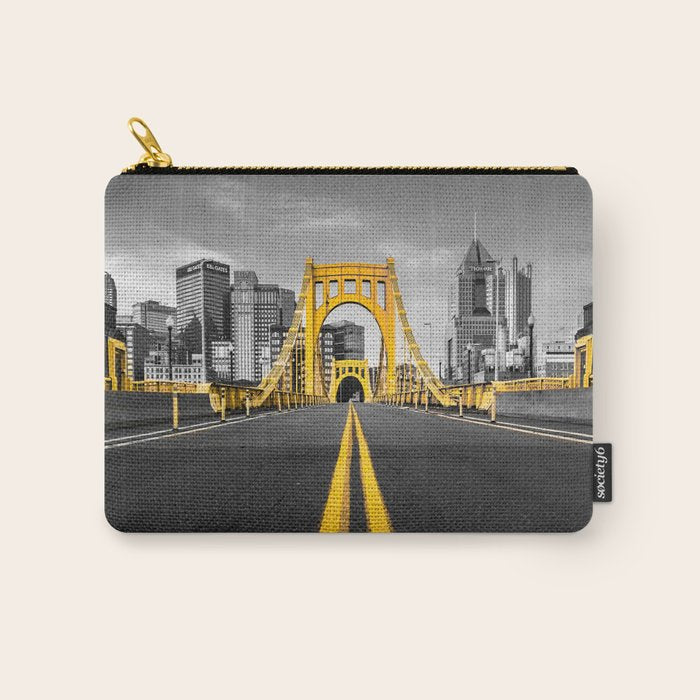 Pittsburgh Pennsylvania Steel City Skyline Bridge Black And White Photography Print Carry All Pouch Gallery Image 1