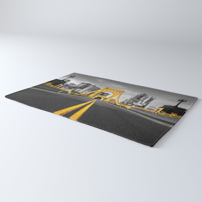 Pittsburgh Pennsylvania Steel City Skyline Bridge Black And White Photography Print Rug Gallery Image 3