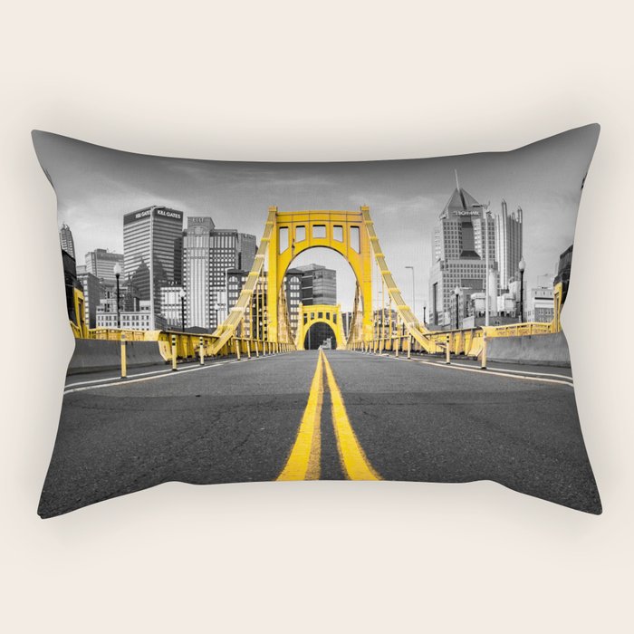 Pittsburgh Pennsylvania Steel City Skyline Bridge Black And White Photography Print Rectangular Pillow Gallery Image 2